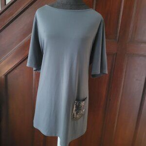 Joan Rivers Gray Sequin Pocket T-Shirt Dress